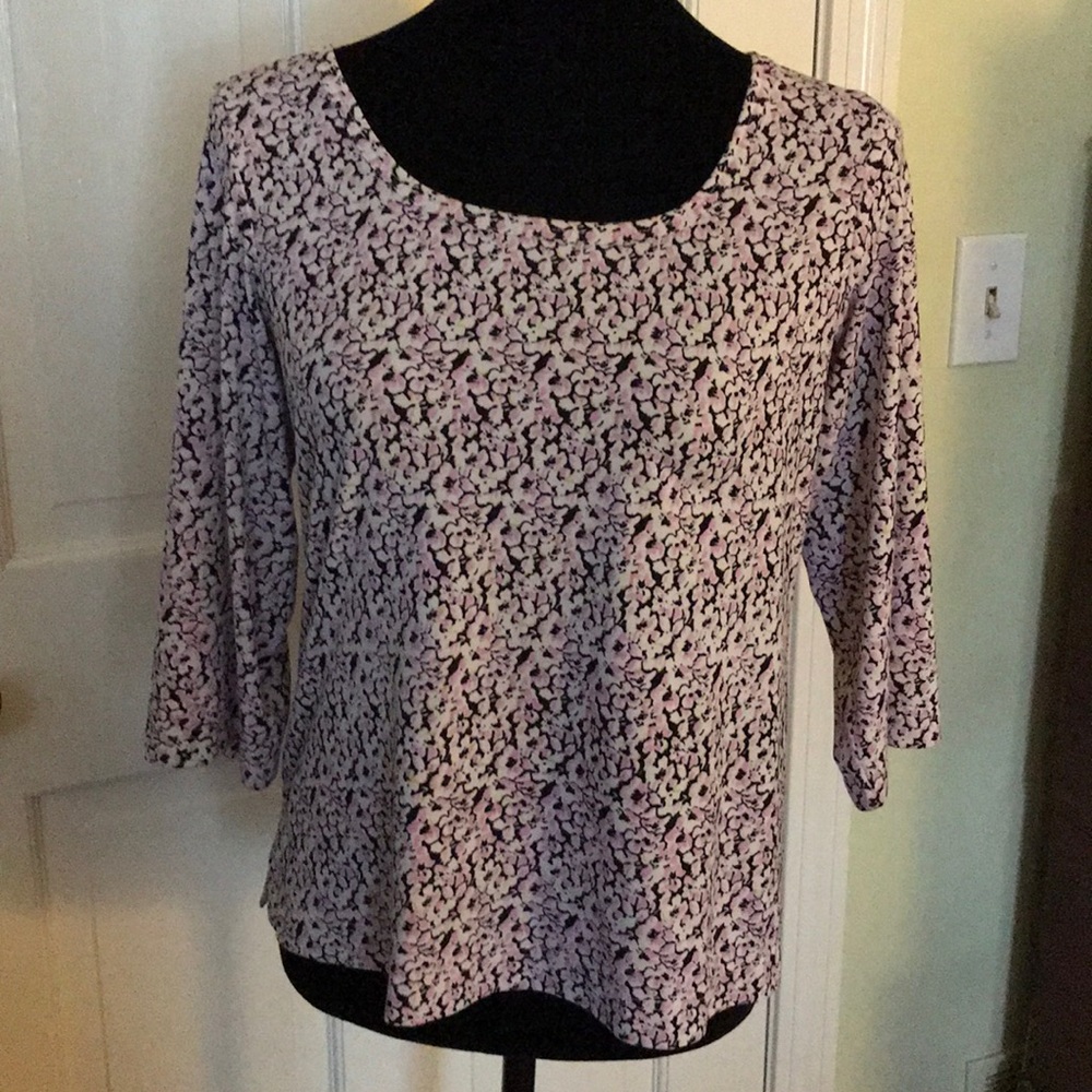 Silky pink, white and black blouse